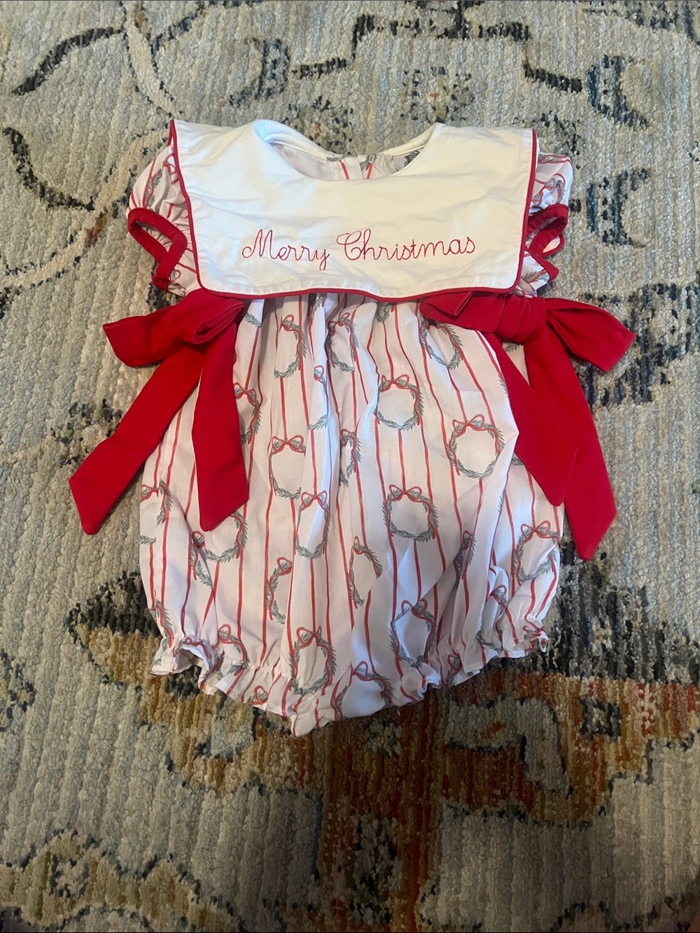 Christmas Embroidered Bubble Dress - Red & White